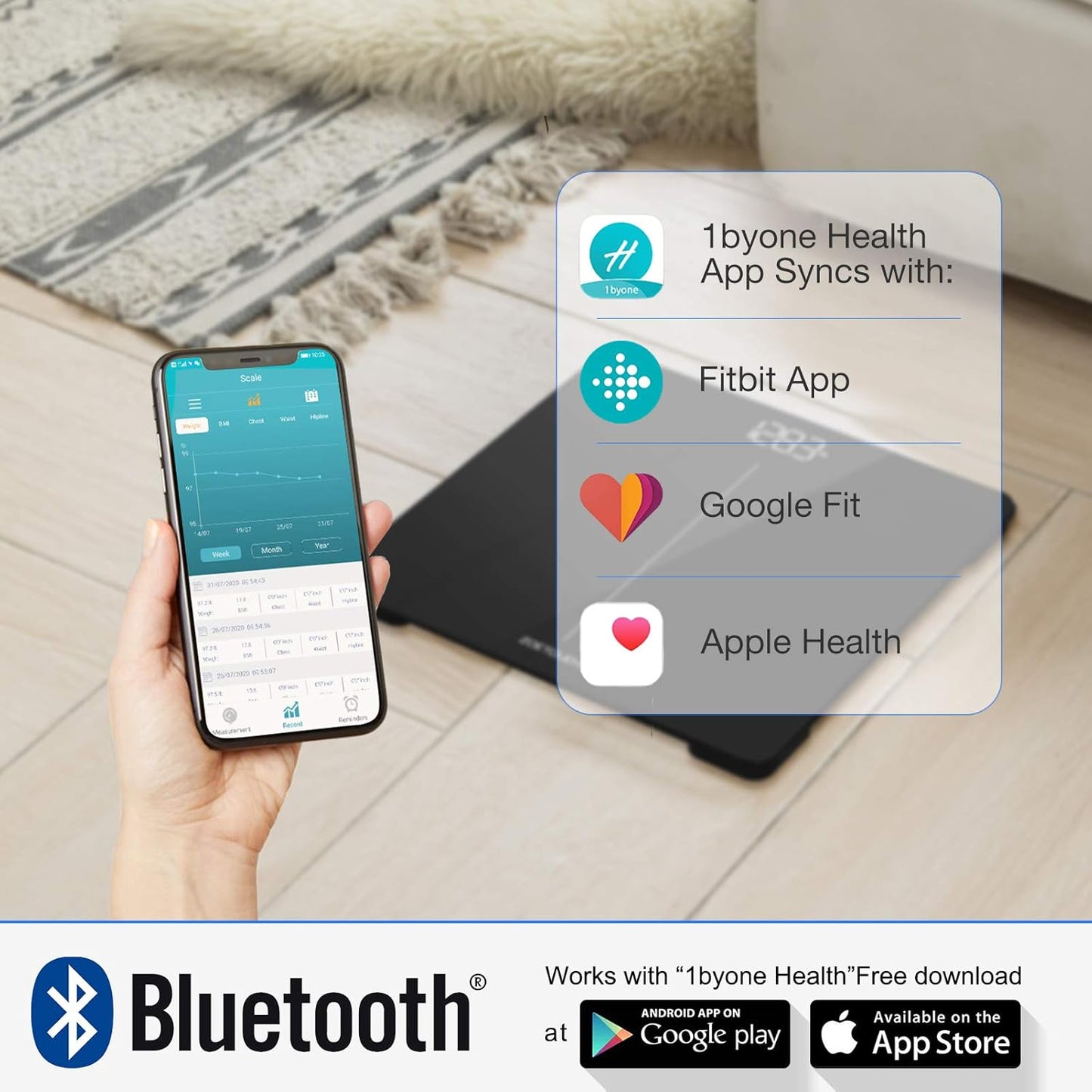 ZOETOUCH Bluetooth BMI Weighing Scale, Body Weight Scale, Smart Digital Bathroom Scales, 400 Lbs, Body Tape Measure and Batteries Included