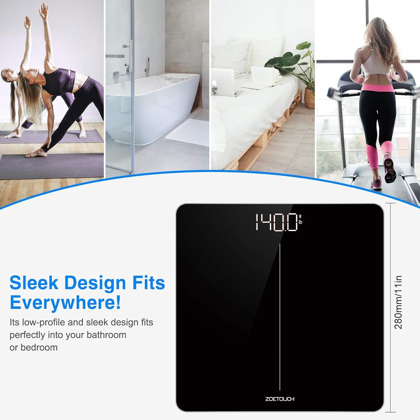 ZOETOUCH Bluetooth BMI Weighing Scale, Body Weight Scale, Smart Digital Bathroom Scales, 400 Lbs, Body Tape Measure and Batteries Included