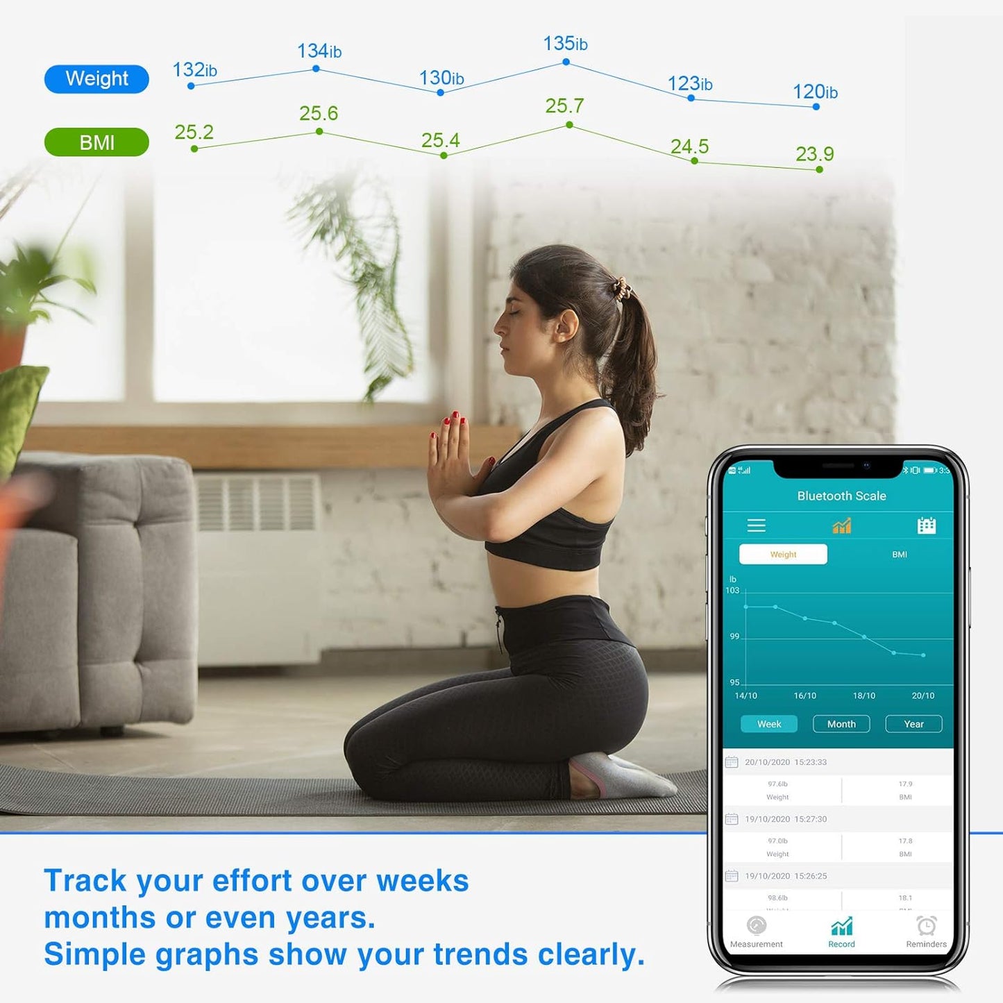 ZOETOUCH Bluetooth BMI Weighing Scale, Body Weight Scale, Smart Digital Bathroom Scales, 400 Lbs, Body Tape Measure and Batteries Included